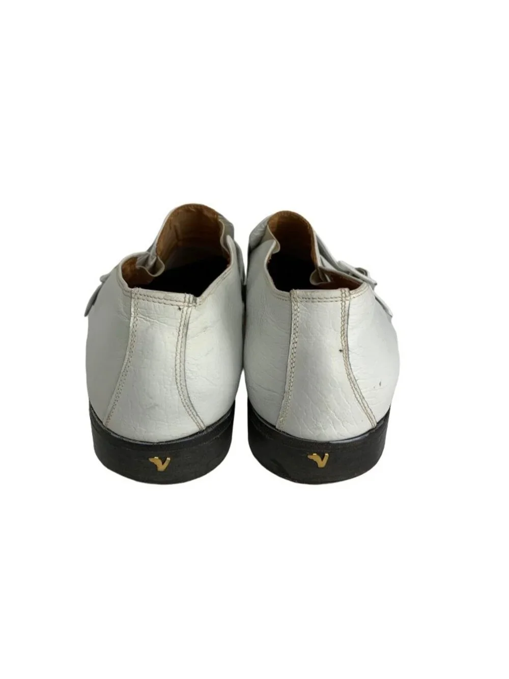 Vintage 60's Volare By Carlo Leoni Men's White Leather Buckle Shoes Size 10